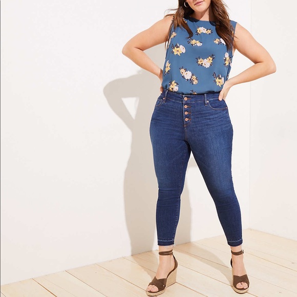 LOFT Plus High Waist Button Fly Slim Pocket Skinny - Picture 3 of 7